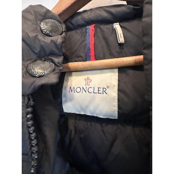 Moncler Down Puffer Jacket Womens XS 0 Black Hooded Zip Pockets Logo Patch - Picture 8 of 13